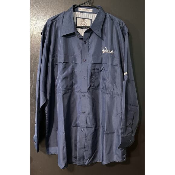 Tiger Hill Performance Poplin Men's XL L/S NAVY BLUE Vented Fishing Shirt GUC - Picture 1 of 13